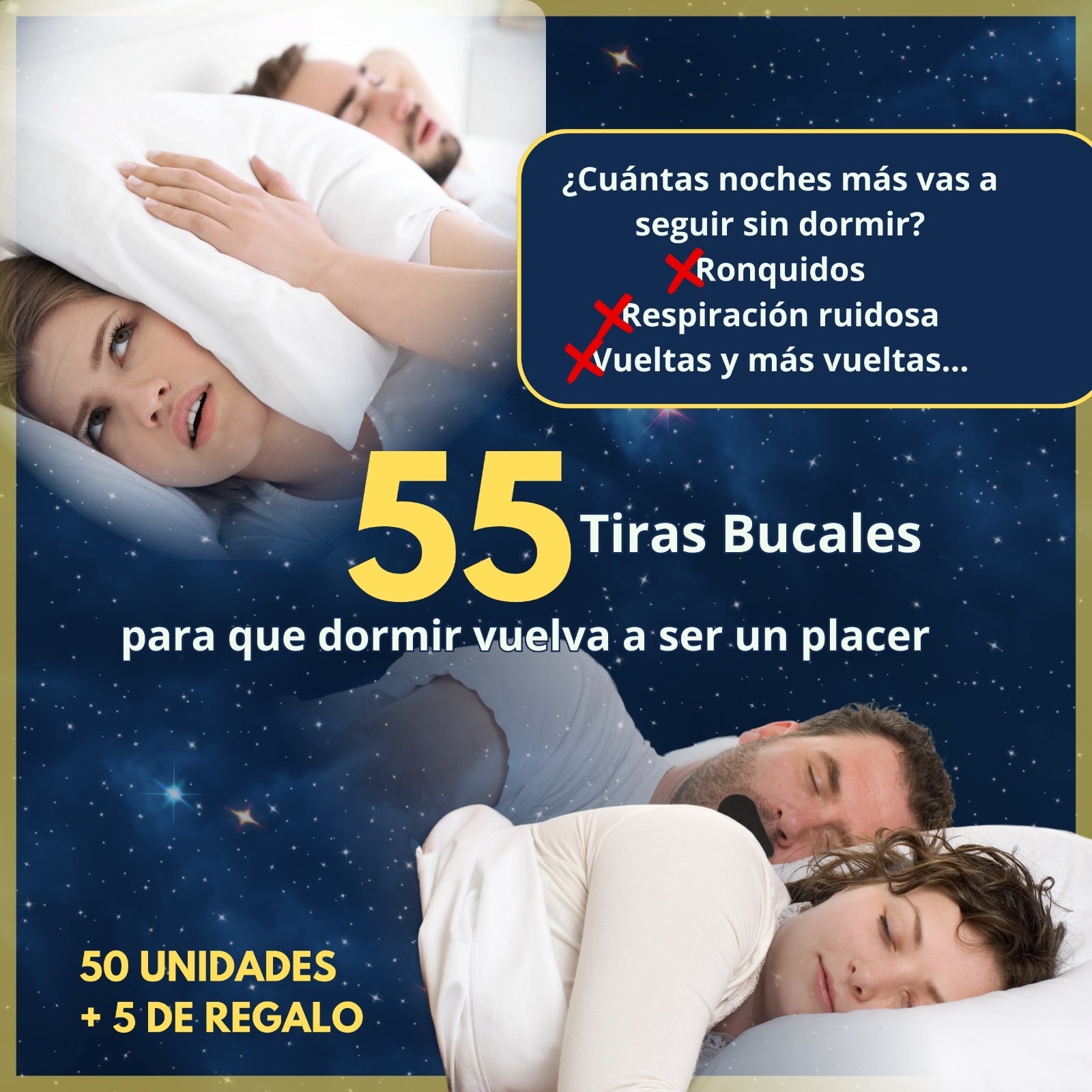 Santres ®️ 55 Tiras Bucales para Dormir + Bolsa | Cinta Bucal para Dormir | Mouth Tape for Sleeping | Antirronquidos para Dormir | Ronquidos Soluciones Efectivas