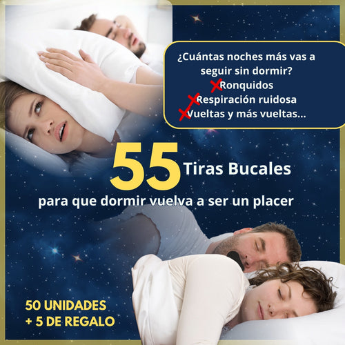 Santres ®️ 55 Tiras Bucales para Dormir + Bolsa | Cinta Bucal para Dormir | Mouth Tape for Sleeping | Antirronquidos para Dormir | Ronquidos Soluciones Efectivas