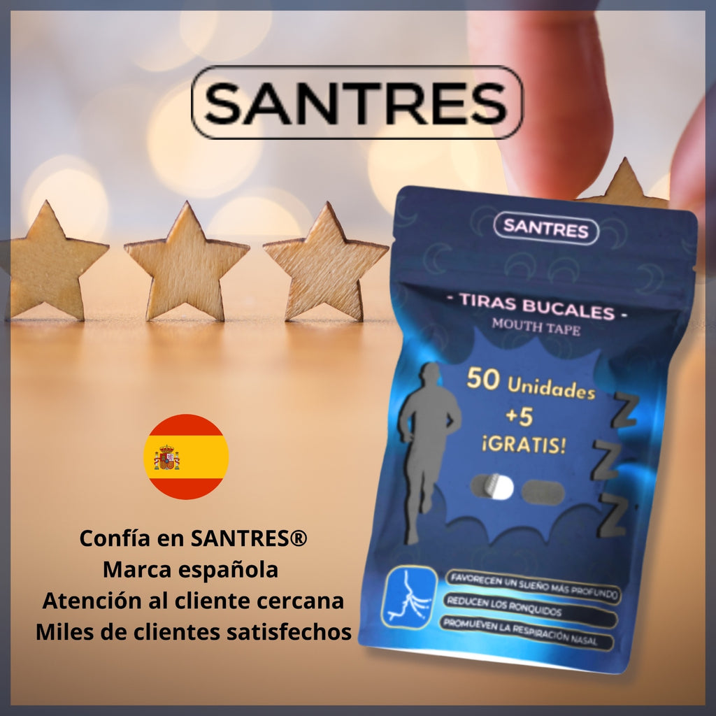 Santres ®️ 55 Tiras Bucales para Dormir + Bolsa | Cinta Bucal para Dormir | Mouth Tape for Sleeping | Antirronquidos para Dormir | Ronquidos Soluciones Efectivas