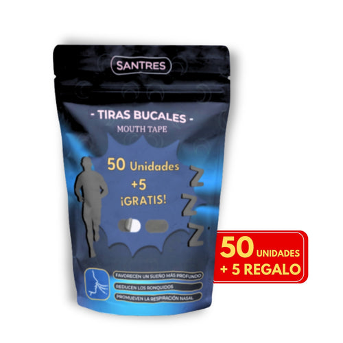 Santres ®️ 55 Tiras Bucales para Dormir + Bolsa | Cinta Bucal para Dormir | Mouth Tape for Sleeping | Antirronquidos para Dormir | Ronquidos Soluciones Efectivas